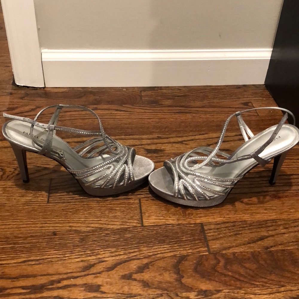 Silver strappy heels with rhinestones